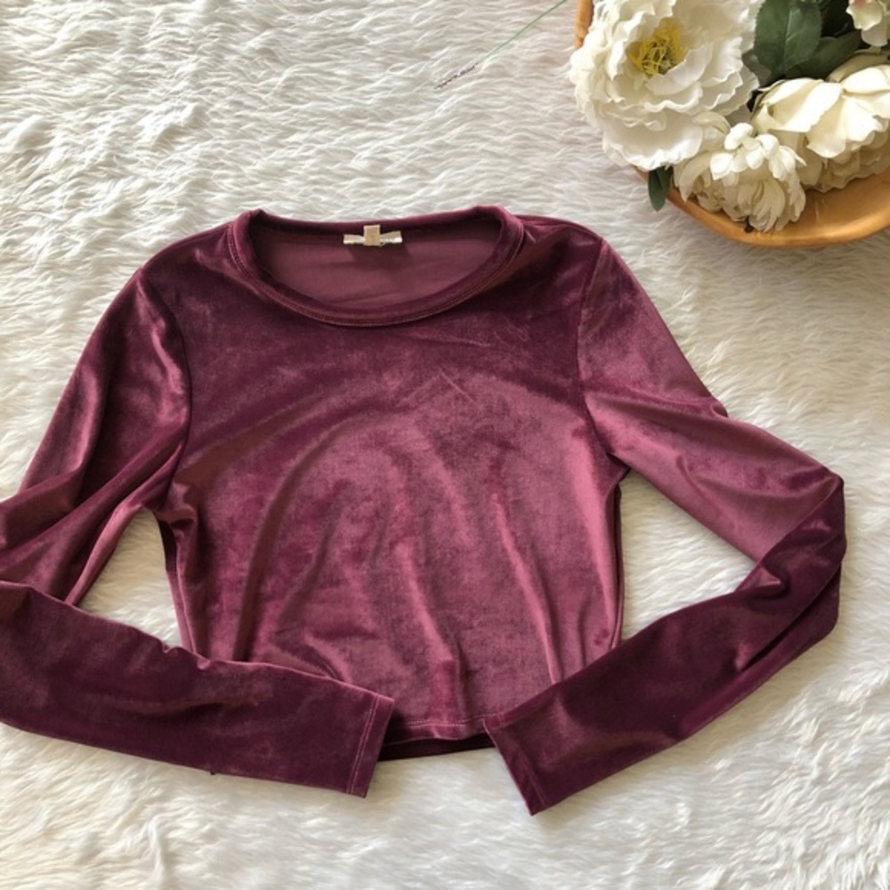 Wilfred burgundy velvet long sleeve cropped shirt